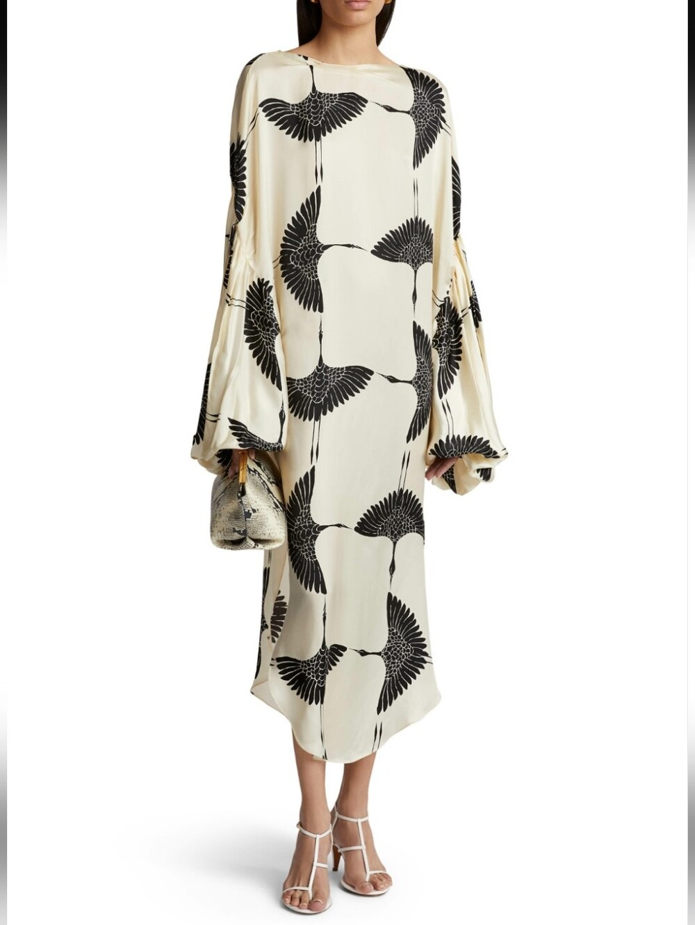 KHAITE Zelma Black & Cream Crane Print Dress